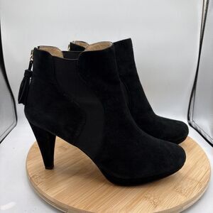 Adrienne Vittadini Pami Black Suede Ankle Boots Womens Size 10M Gold Back Zip